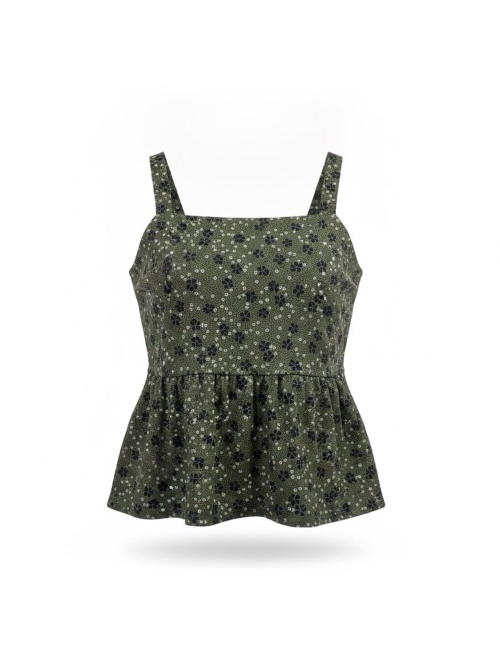 Ann Taylor Womens Green Floral Tank Top Lightweight Sleeveless Peplum Sz L